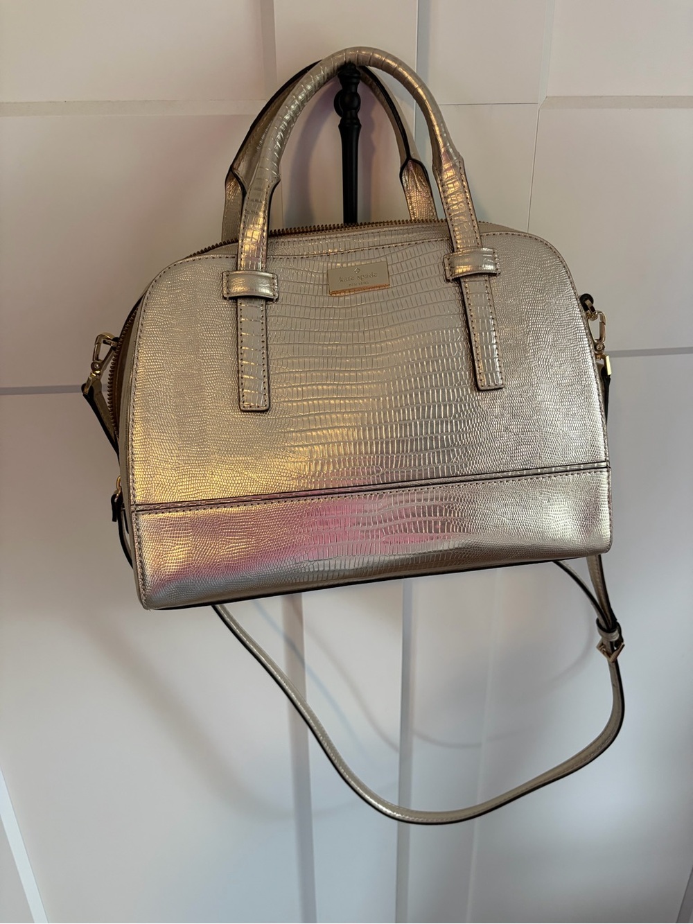 Kate Spade Metallic Silver Dome Satchel Handbag